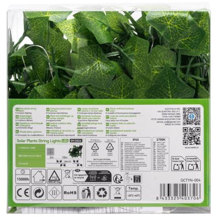 Aigostar - LED solarni lanac 100xLED/12m IP65 300 mAh topla bela ivy