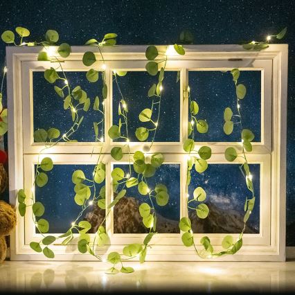 Aigostar - LED solarni lanac 100xLED/12m IP65 300 mAh topla bela eukaliptus