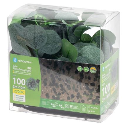 Aigostar - LED solarni lanac 100xLED/12m IP65 300 mAh topla bela eukaliptus