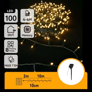 Aigostar - LED solarni lanac 100xLED/8 funkcija 12m IP65 topla bela 800 mAh