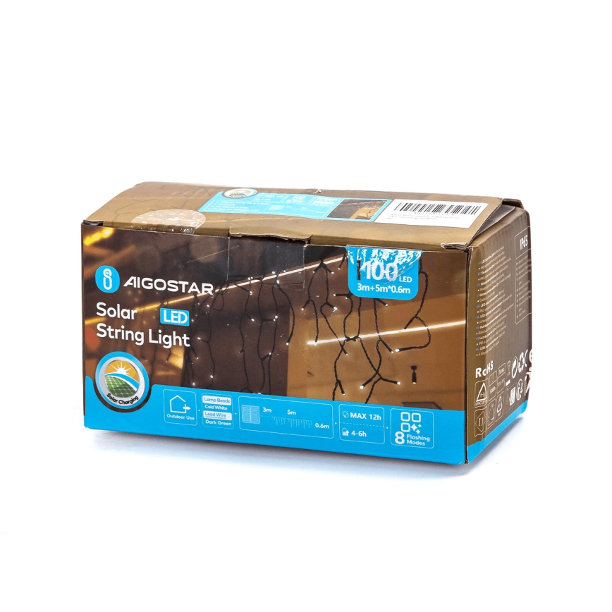 Aigostar - LED solarni lanac 100xLED/8 funkcija 8x0,6m 500 mAh IP65 hladna bela