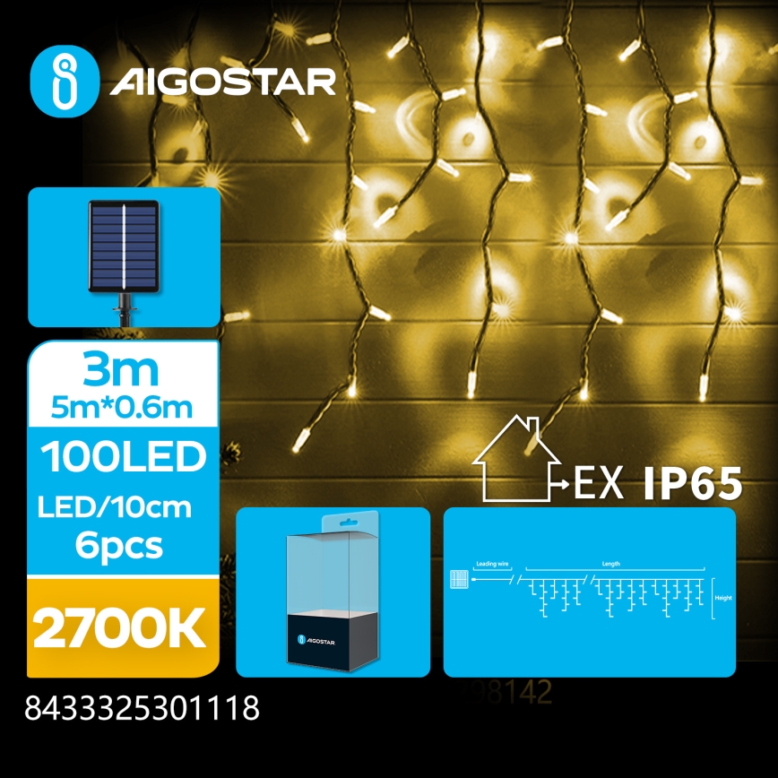 Aigostar - LED solarni lanac 100xLED/8 funkcija 8x0,6m 800 mAh IP65 topla bela