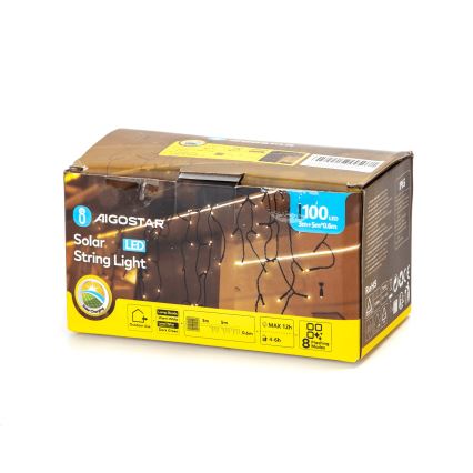 Aigostar - LED solarni lanac 100xLED/8 funkcija 8x0,6m 800 mAh IP65 topla bela