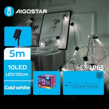 Aigostar - LED solarni lanac 10xLED/8 funkcija 6,5 m 500 mAh IP65 hladno bela