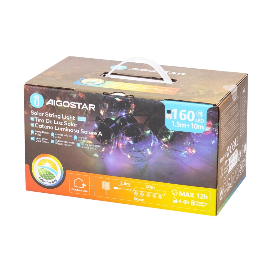 Aigostar - LED solarni lanac 20x LED / 8 režima, 11,5 m, IP65, višebojni