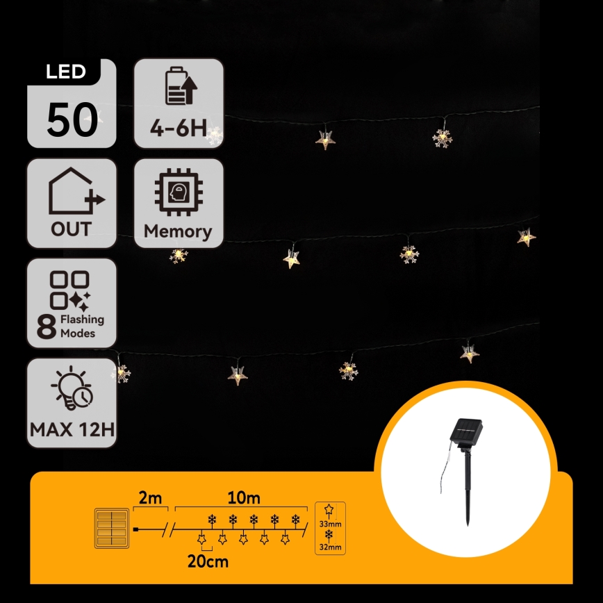 Aigostar - solarni LED lanac 50xLED/8 funkcija 12 m 800 mAh IP65 topla bela