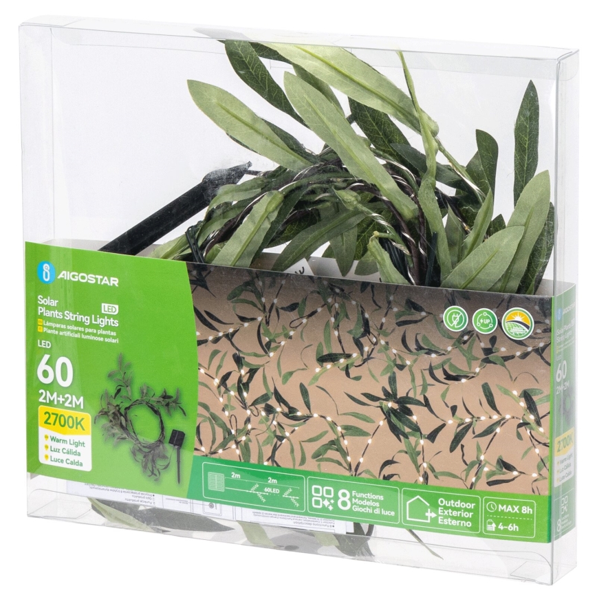 Aigostar - LED solarni niz 60xLED/4m IP65 300 mAh topla bela, maslinasta
