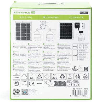 Aigostar - LED solarni luster 2xLED/70W/12V 12000 mAh 6500K prečnika 12 cm + sa daljinskim upravljačem