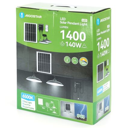 Aigostar - LED solarni luster 2xLED/70W/12V 12000 mAh 6500K IP65 prečnik 23,5 cm + daljinski upravljač