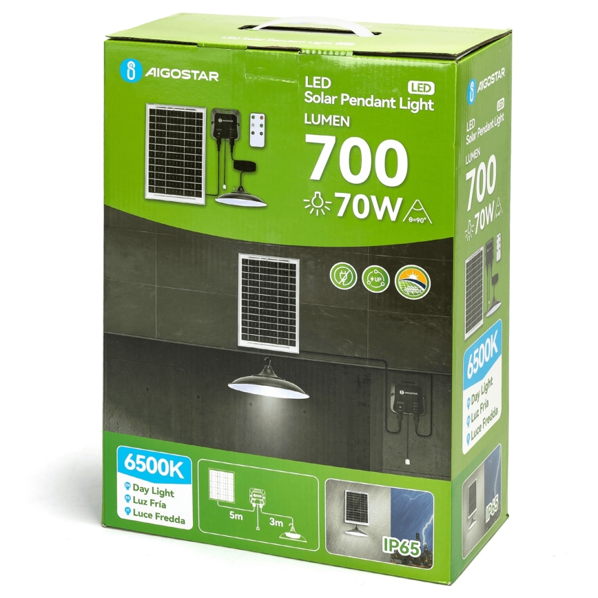 Aigostar - LED solarni luster LED/70W/12V 6000 mAh 6500K IP65 prečnik 23,5 cm + daljinski upravljač
