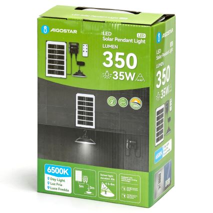 Aigostar - LED solarni luster sa senzorom LED/35W/12V 3000 mAh 6500K prečnik 15 cm + daljinski upravljač