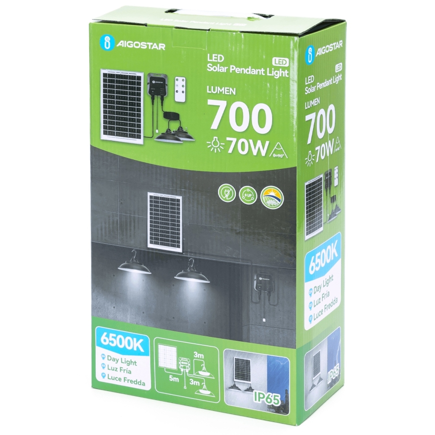 Aigostar - LED solarni luster sa senzorom 2xLED/35W/12V 6000 mAh 6500K, prečnik 15 cm + daljinski upravljač
