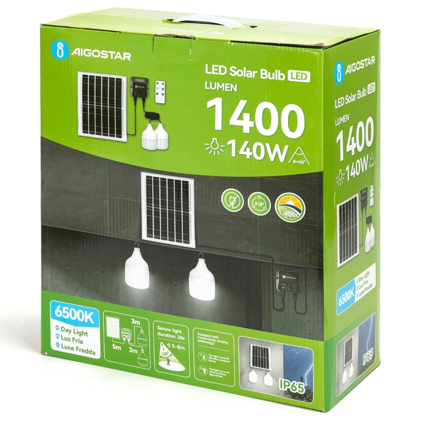 Aigostar - LED solarni luster sa senzorom 2xLED/70W/12V 12000 mAh 6500K prečnik 12 cm + daljinski upravljač