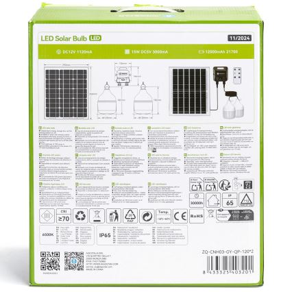 Aigostar - LED solarni luster sa senzorom 2xLED/70W/12V 12000 mAh 6500K prečnik 12 cm + daljinski upravljač