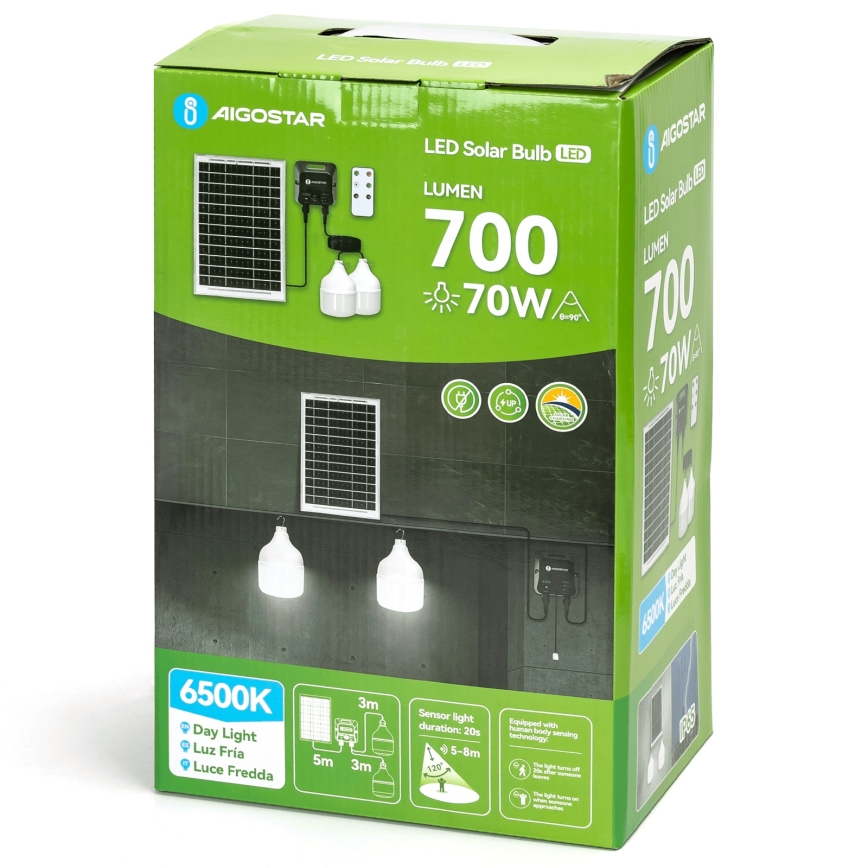 Aigostar - LED solarni luster sa senzorom, 2x LED/35W/12V, baterija 6000 mAh, 6500 K, prečnik 10 cm + daljinski upravljač