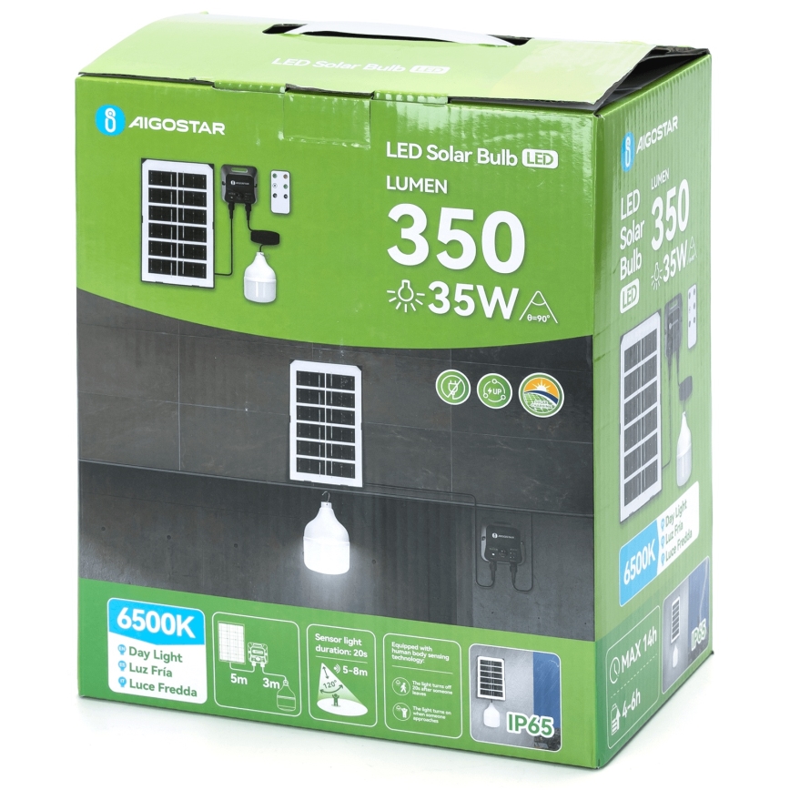 Aigostar - LED solarni luster sa senzorom LED/35W/12V 3000 mAh 6500K IP65 prečnik 10 cm + daljinski upravljač