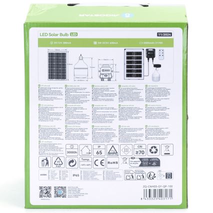 Aigostar - LED solarni luster sa senzorom LED/35W/12V 3000 mAh 6500K IP65 prečnik 10 cm + daljinski upravljač