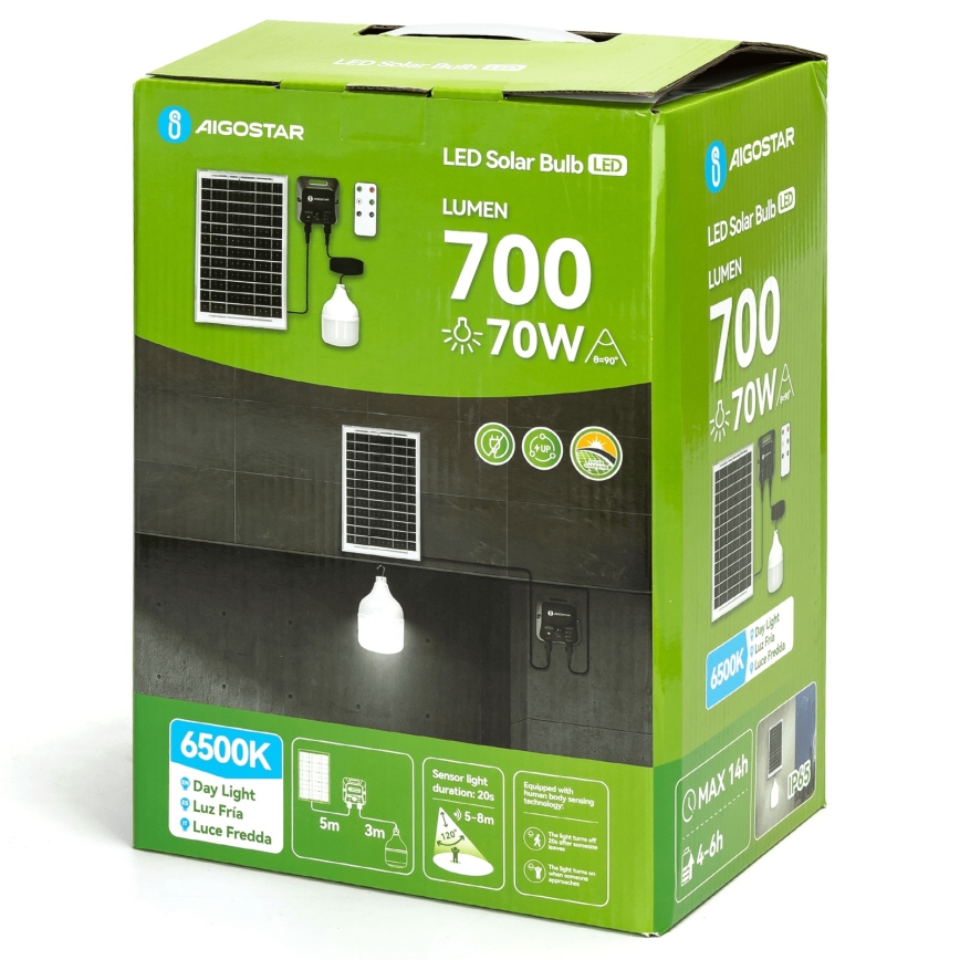 Aigostar - LED solarni luster sa senzorom, LED/70W/12V, 6000 mAh, 6500K, prečnik 12 cm + daljinski upravljač