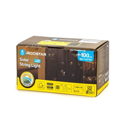Aigostar - LED solarni niz 100xLED/8 funkcija 4x1m IP65 topla bela 800 mAh