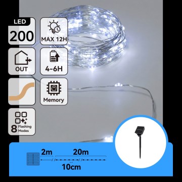 Aigostar - LED solarni niz 200xLED/8 funkcija 22 m IP65 hladna bela 800 mAh