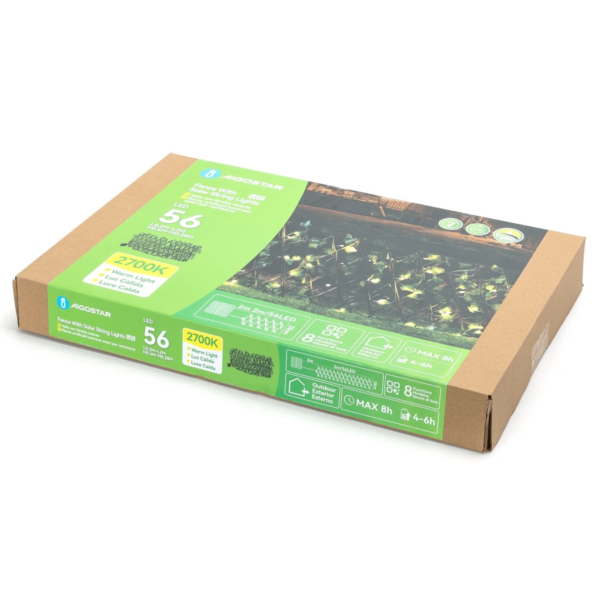 Aigostar - LED solarni lanac 56xLED/2x0,4m IP65 300 mAh topla bela ivy