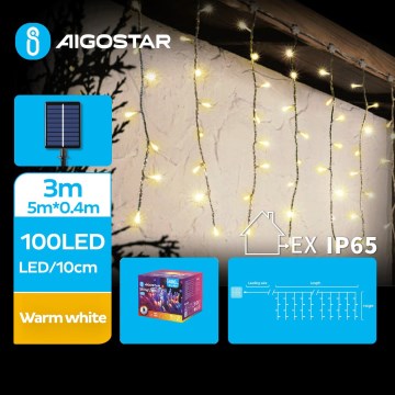 Aigostar - LED solarni praznični lanac 100 LED / 8 režima, 8 x 0,4 m, IP65, topla bela, 800 mAh