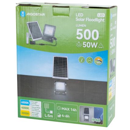 Aigostar - LED Solarni reflektor LED/50W/3,2V 1200mAh 3000K/4000K/6500K IP66 + daljinski upravljač