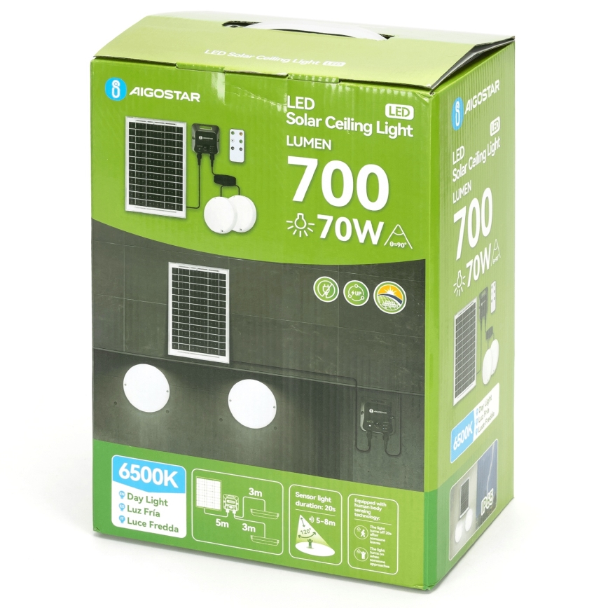 Aigostar - LED solarna plafonska svetiljka sa senzorom 2xLED/35W/3,7V 6000 mAh IP65 + daljinski upravljač