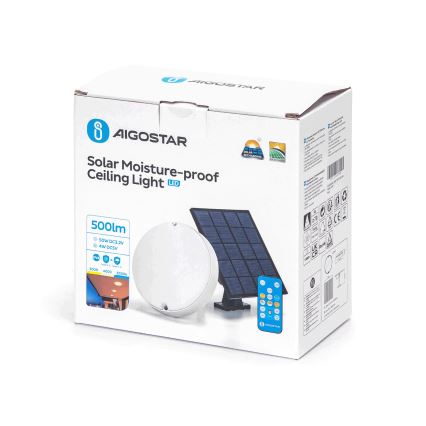 Aigostar - LED prigušiva solarna plafonska svetiljka LED/3,2V 3000K/4000K/6500K IP65 + daljinsko upravljanje