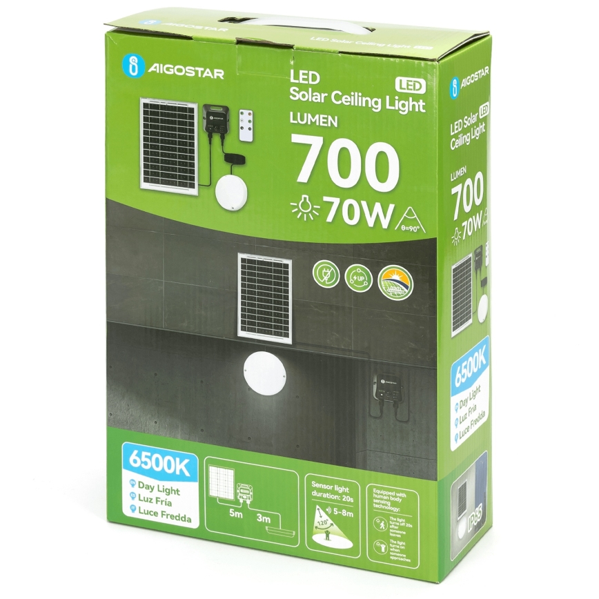 Aigostar - LED solarno plafonsko svetlo sa senzorom LED/70W/3,7V 6000 mAh IP65 + daljinski upravljač