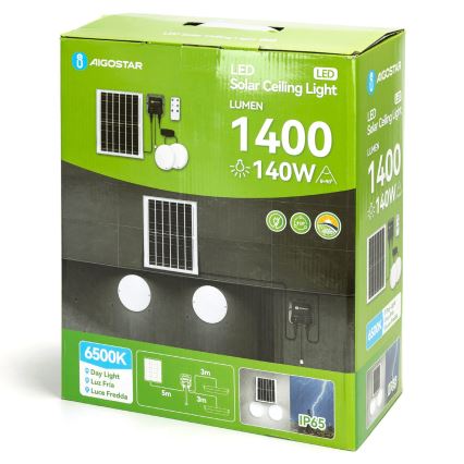 Aigostar - LED solarna svetiljka 2xLED/70W/12V 12000 mAh 6500K prečnik 20,5 cm + daljinski upravljač