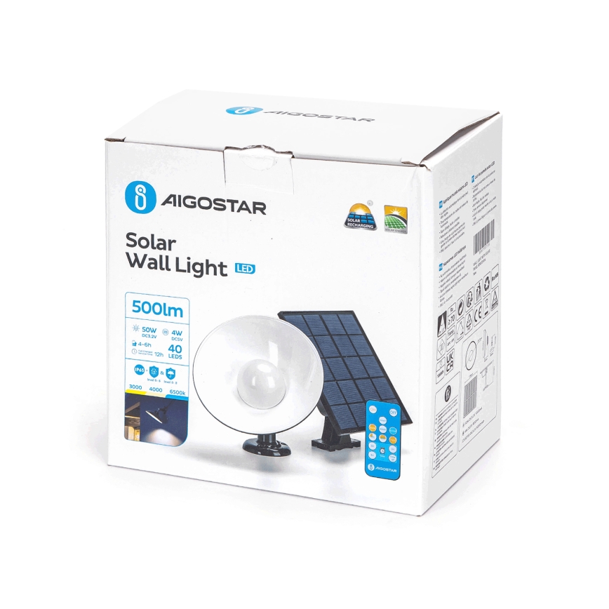 Aigostar - LED solarno zidno svetlo LED/3,2V 3000K/4000K/6500K 5000 mAh IP65 + daljinski upravljač
