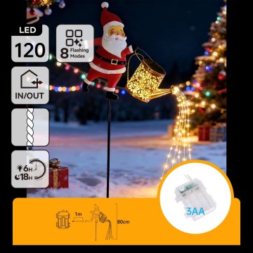 Aigostar - LED spoljašnja božićna dekoracija 120xLED/3xAA/8 funkcija 80 cm IP44 Santa/topla bela