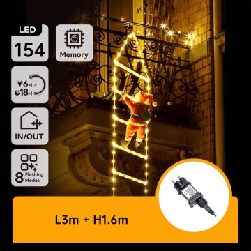 Aigostar - LED spoljašnja božićna dekoracija 154xLED/8 funkcija 1,6 m IP44 topla bela
