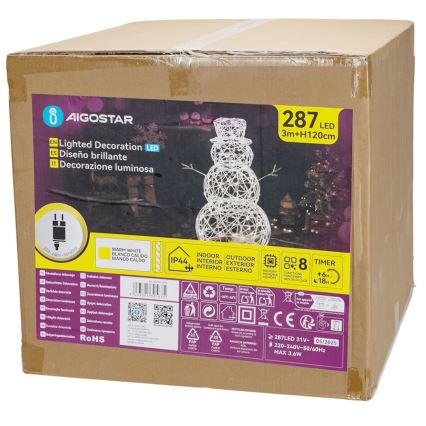Aigostar - LED spoljašnja božićna dekoracija 3,6W/31/230V 2700K 120 cm IP44 snjegović