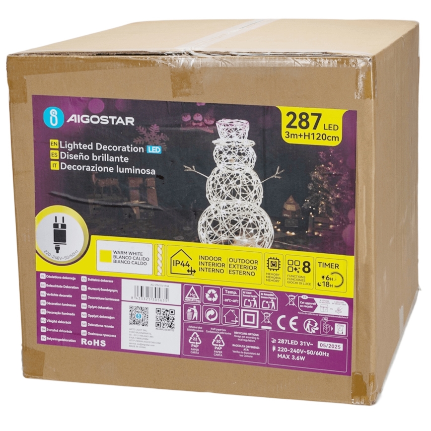 Aigostar - LED spoljašnja božićna dekoracija 3,6W/31/230V 2700K 120 cm IP44 snjegović