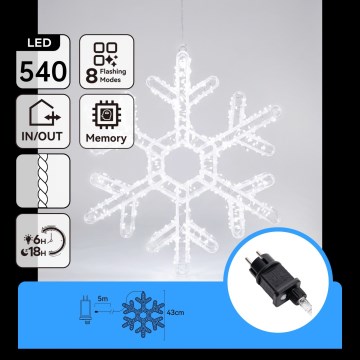 Aigostar - LED spoljašnja božićna dekoracija 540xLED/6W/230V IP44 hladno bela 43cm pahulja
