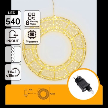 Aigostar - LED spoljašnja božićna dekoracija 540xLED/6W/230V IP44 topla bela 45 cm krug