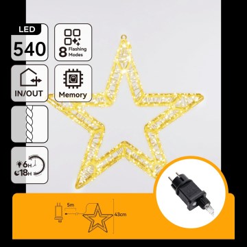 Aigostar - LED spoljašnja božićna dekoracija 540xLED/6W/230V IP44 topla bela 45cm zvezda
