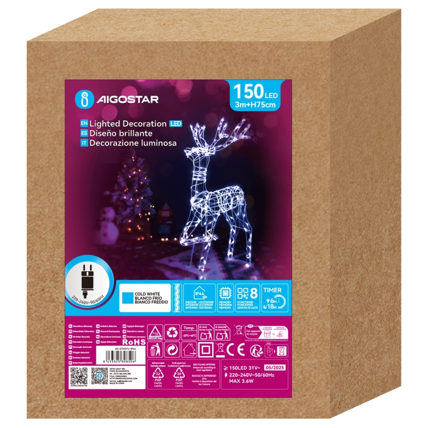 Aigostar - LED spoljašnja božićna dekoracija LED/3,6W/31/230V 6500K 75 cm IP44 irvas