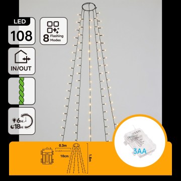 Aigostar - LED spoljašnja božićna girlanda 108xLED/8 funkcija 3xAA 1,8m IP44 topla bela