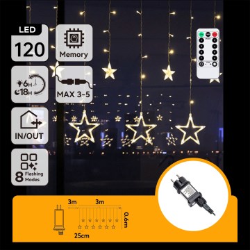 Aigostar - LED spoljašnja božićna girlanda 120xLED/8 funkcija 3x0,6 m IP44 topla bela + daljinski upravljač