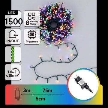 Aigostar - LED spoljašnja božićna girlanda 1500xLED/8 funkcija 78m IP44 multicolor
