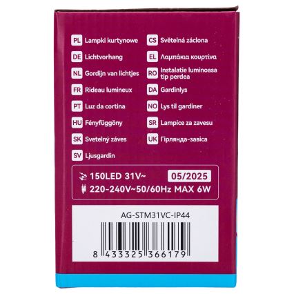 Aigostar - LED spoljašnji  niz 150xLED/6W/230V/8 funkcija 1,5x1m IP44 hladna bela + daljinski upravljač