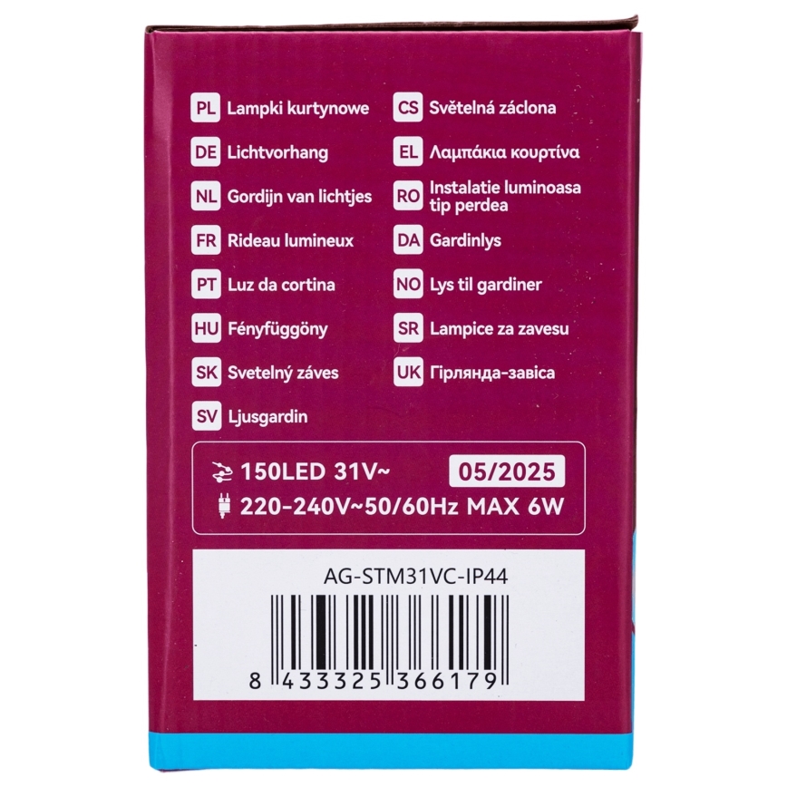 Aigostar - LED spoljašnji  niz 150xLED/6W/230V/8 funkcija 1,5x1m IP44 hladna bela + daljinski upravljač