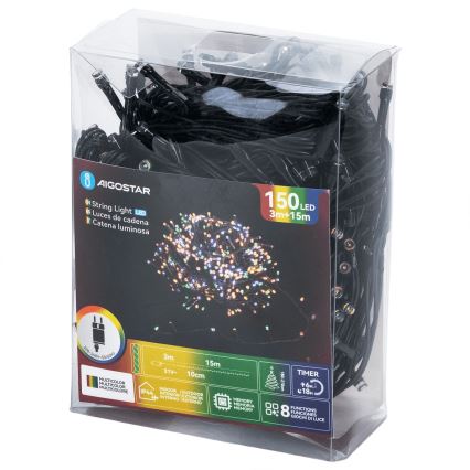 Aigostar - LED spoljašnja božićna girlanda 150xLED/8 funkcija 18m IP44 višebojna