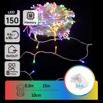 Aigostar -LED Spoljašnja božićna girlanda 150xLED/8 funkcija 3xAA 15,3m IP44 višebojna