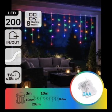 Aigostar - LED spoljašnja božićna girlanda 200xLED/8 funkcija 3xAA 13x0,6 m IP44 višebojna