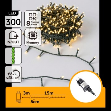 Aigostar - LED spoljašnja božićna girlanda 300xLED/8 funkcija 18m IP44 topla bela