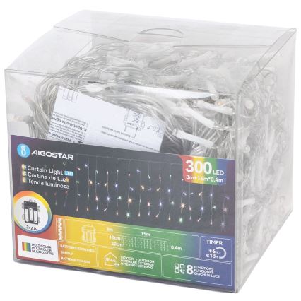 Aigostar - LED spoljašnji božićni niz 300xLED/8 funkcija 3xAA 18x0,4m IP44 višebojno